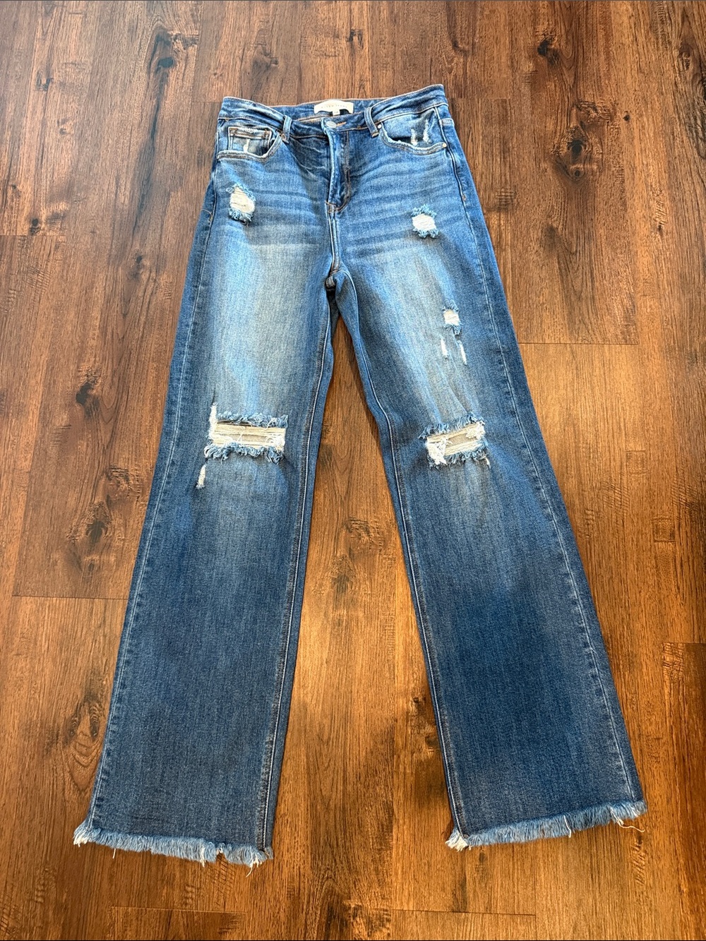 Wide-Leg Distressed Women's Jeans - Blue